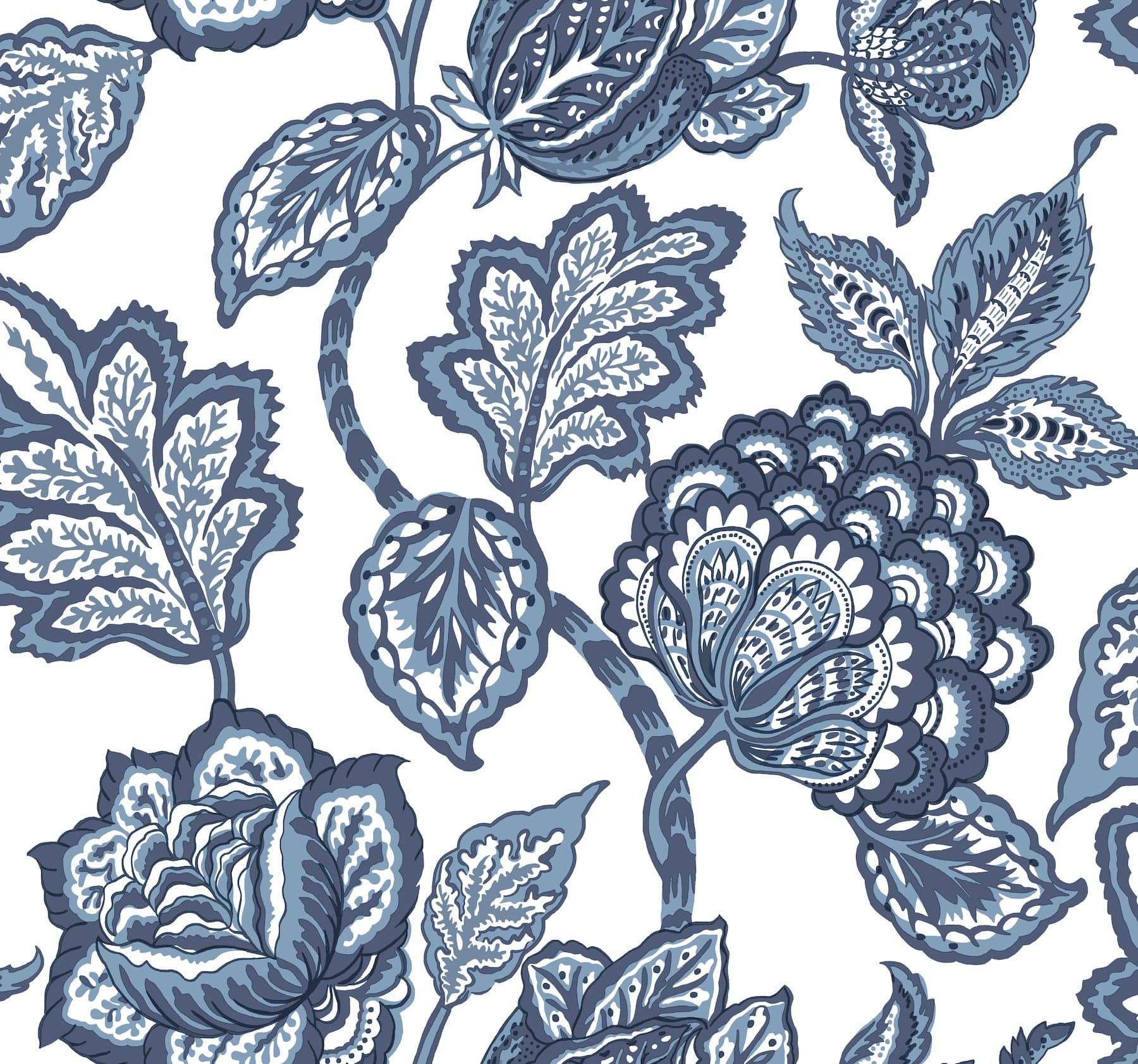 Midsummer Jacobean White/Blue Wallpaper