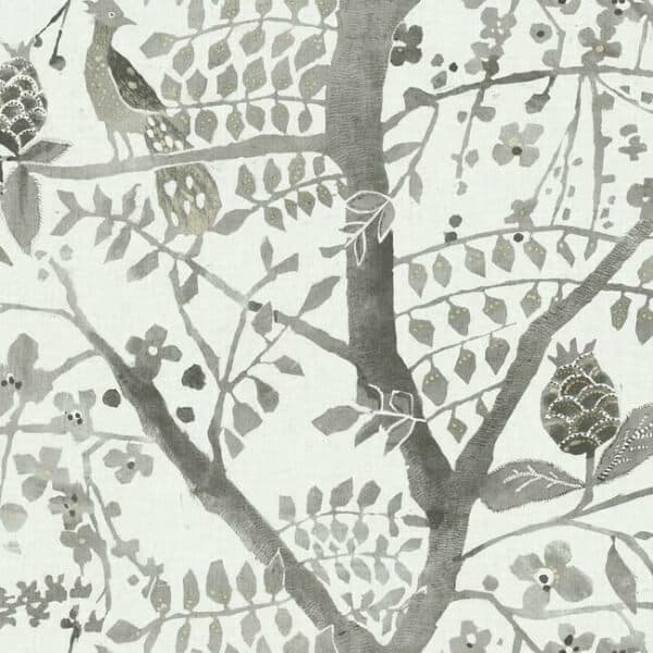 Peacock Block Print Wallpaper- Charcoal