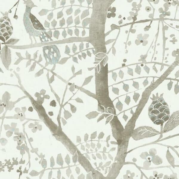 Peacock Block Print Wallpaper- Linen