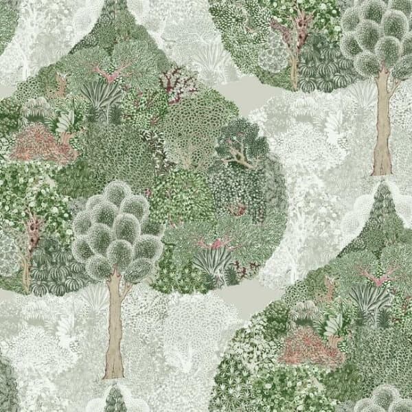 Mystic Forest Wallpaper- Green/Coral