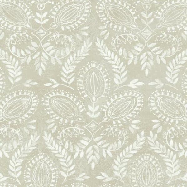 Laurel Damask Wallpaper- Linen