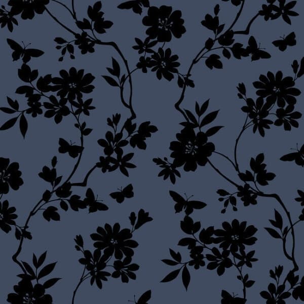 Flutter Vine Wallpaper- Sapphire/Black