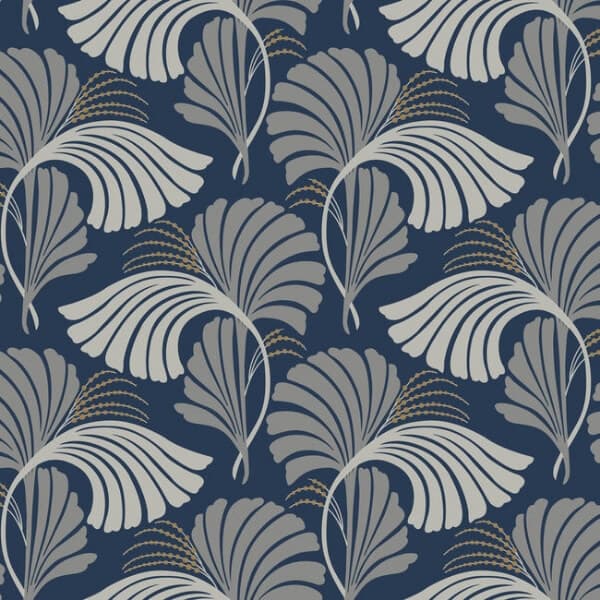 Dancing Leaves Wallpaper- Navy
