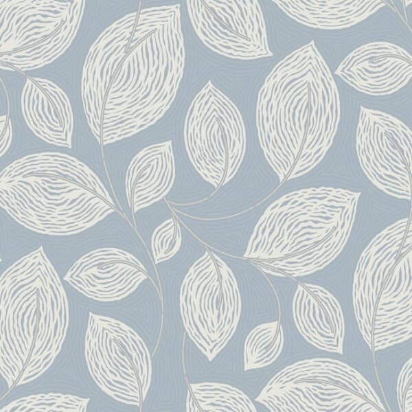 Contoured Leaves Wallpaper- Indigo Blue