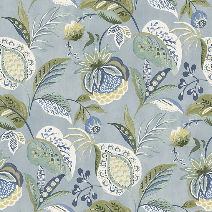 Bohemian Blue Jacobean Wallpaper