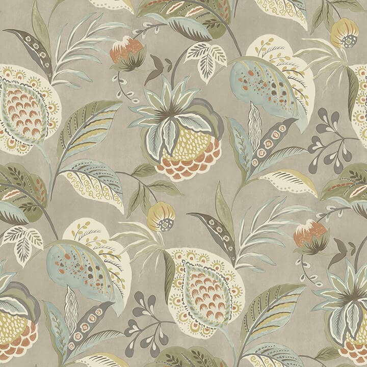 Bohemian Taupe Jacobean Wallpaper