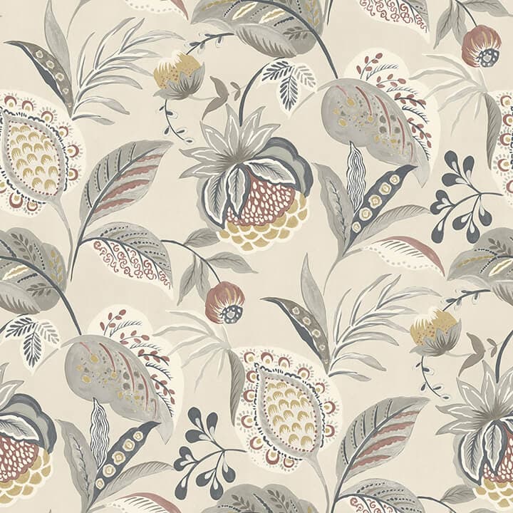 Bohemian Grey Jacobean Wallpaper