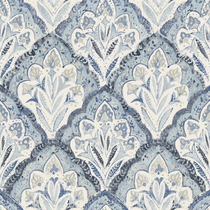 Mimir Blue Quilted Damask Wallpaper
