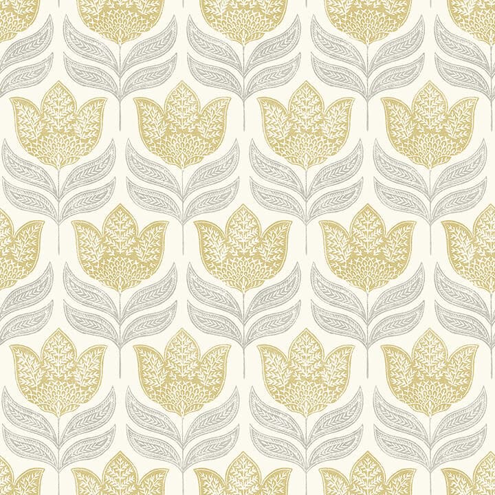 Cathal Mustard Tulip Block Print Wallpaper