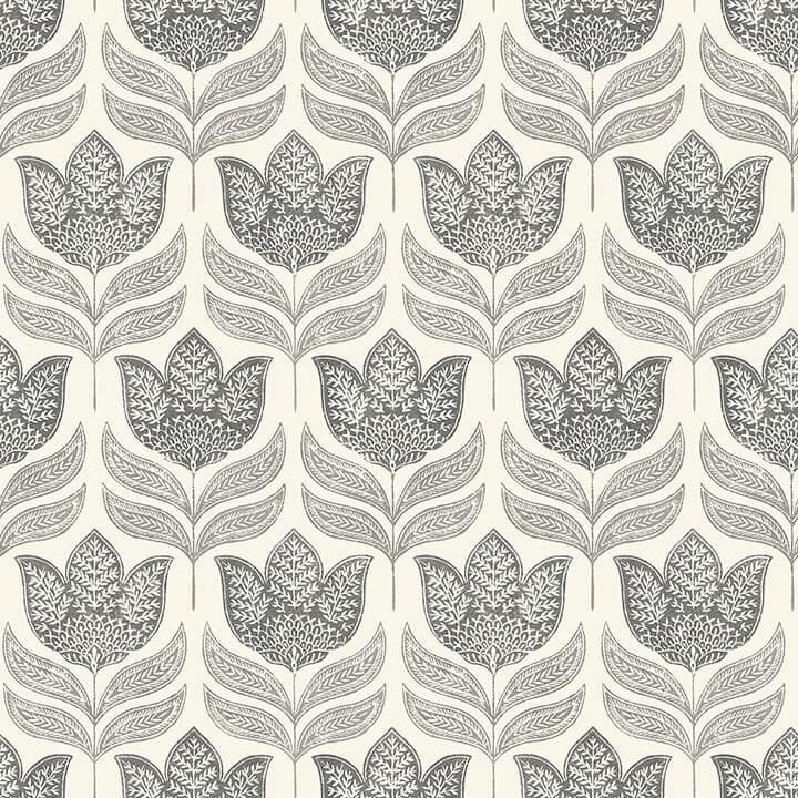 Cathal Charcoal Tulip Block Print Wallpaper