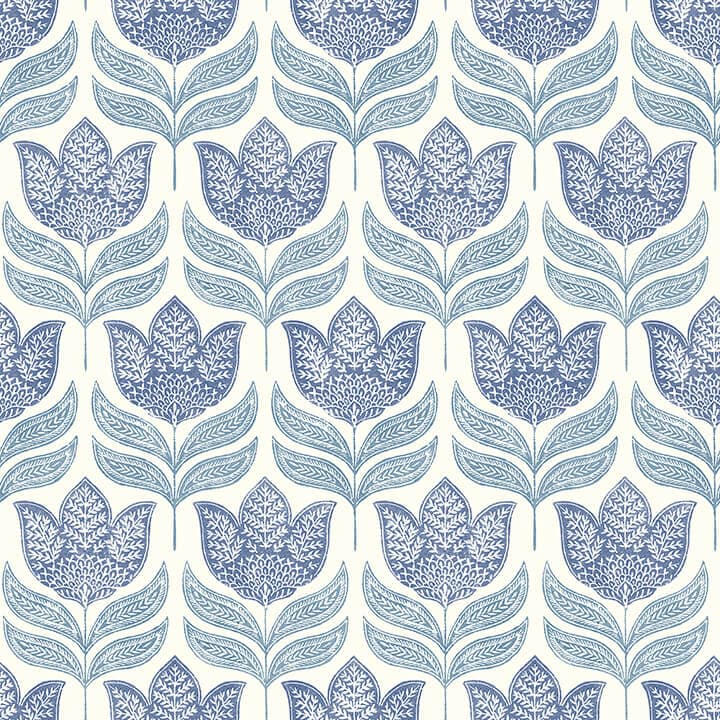 Cathal Blue Tulip Block Print Wallpaper