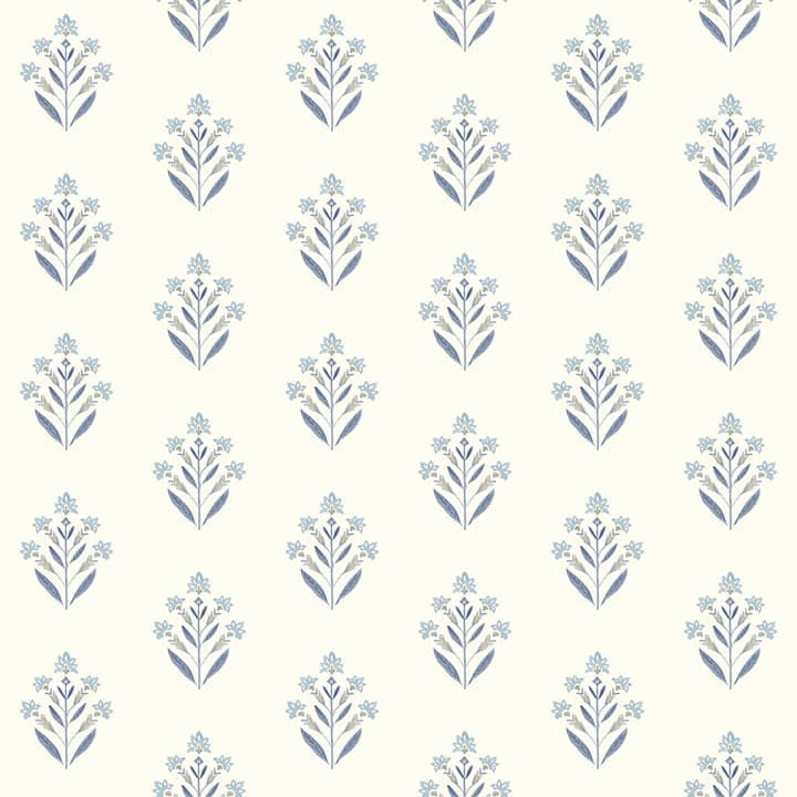 Kova Blue Floral Crest Wallpaper
