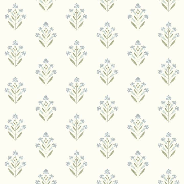 Kova Aquamarine Floral Crest Wallpaper