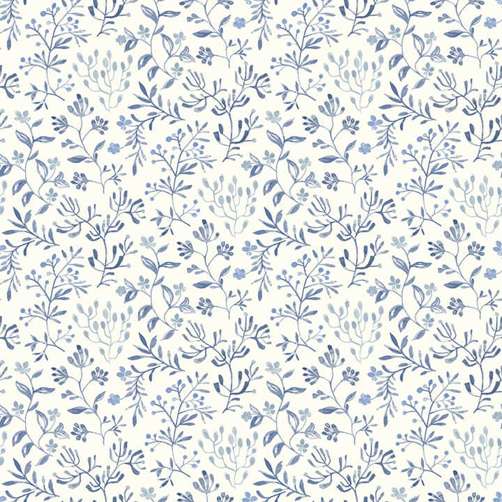 Tarragon Blue Dainty Meadow Wallpaper