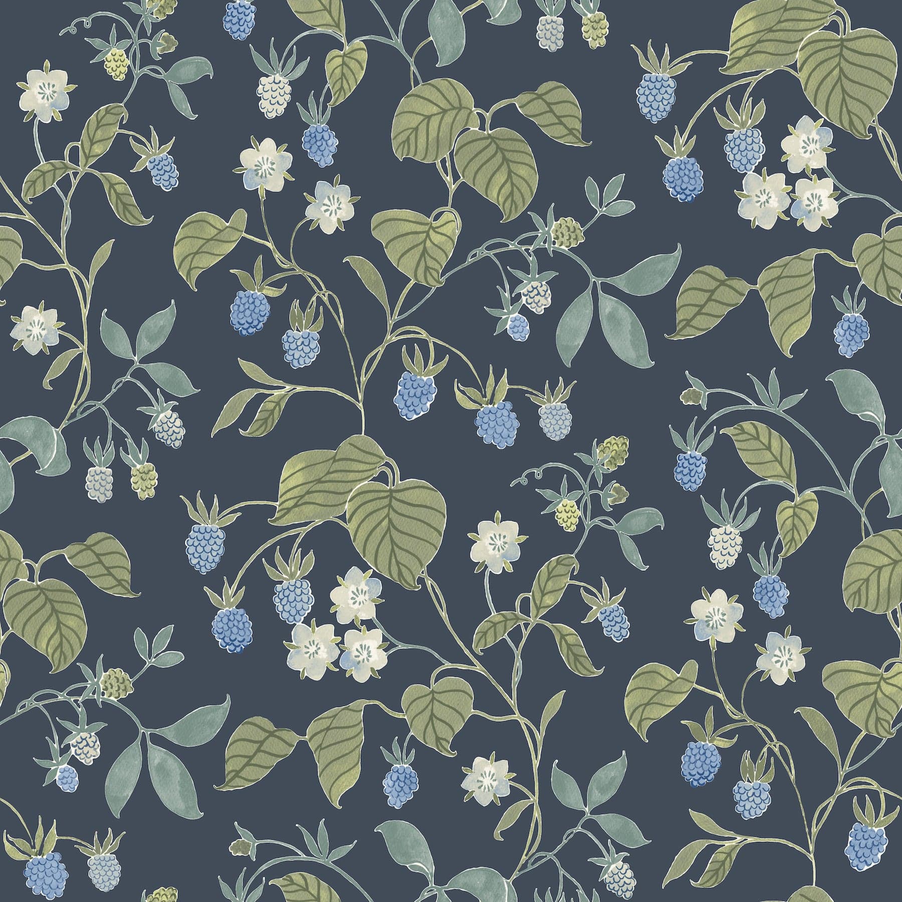 Chesapeake Mercy Berry Vines Navy Wallpaper