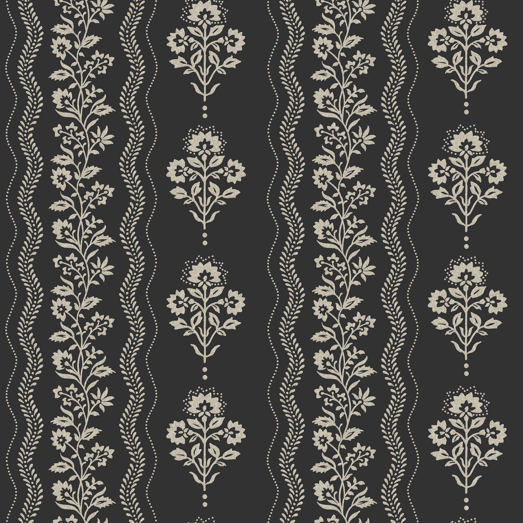 Chesapeake Lenea Floral Stripe Black Wallpaper