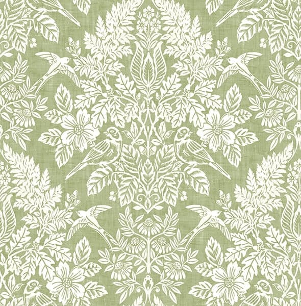 Finch Light Green Woodland Damask Wallpaper
