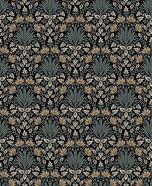 Woodbury Black Floral Damask Wallpaper