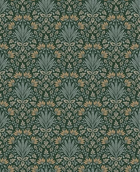 Woodbury Evergreen Floral Damask Wallpaper