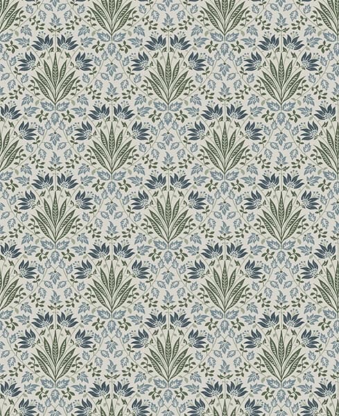 Woodbury Blue Floral Damask Wallpaper