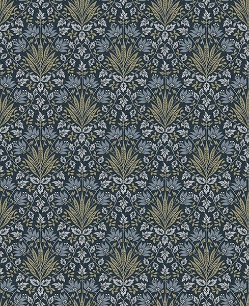 Woodbury Navy Floral Damask Wallpaper