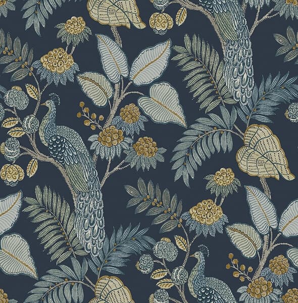 Geneva Dark Blue Peacock Paradise Wallpaper
