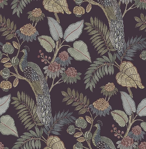 Geneva Plum Peacock Paradise Wallpaper