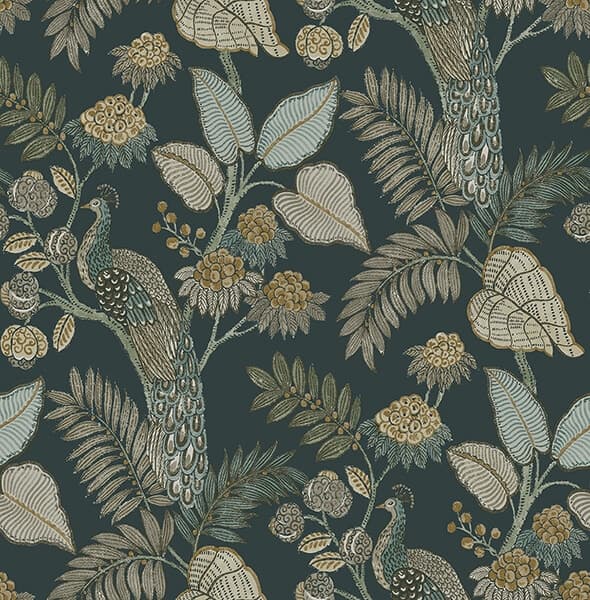 Geneva Sea Green Peacock Paradise Wallpaper