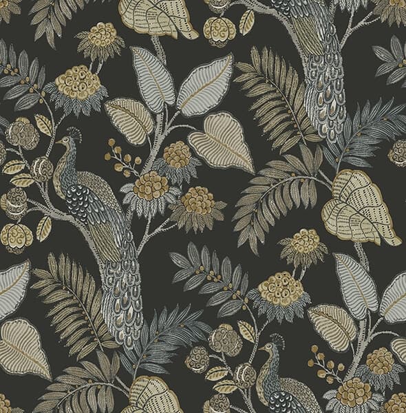 Geneva Black Peacock Paradise Wallpaper