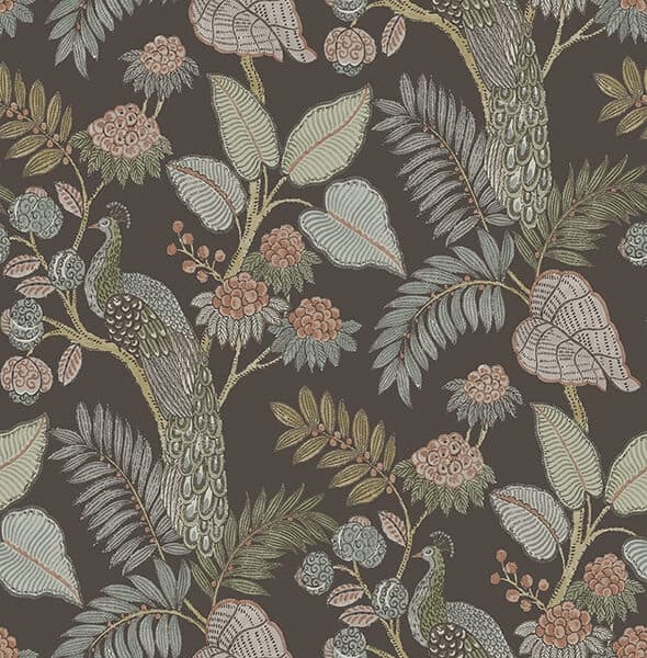 Geneva Chocolate Peacock Paradise Wallpaper