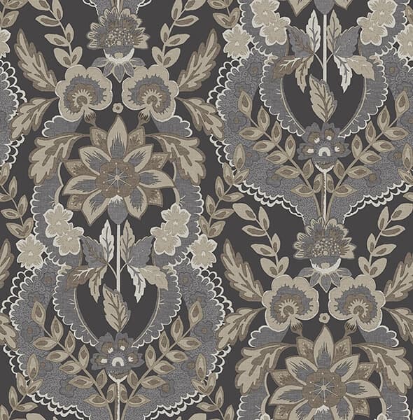 Collins Charcoal Damask Wallpaper