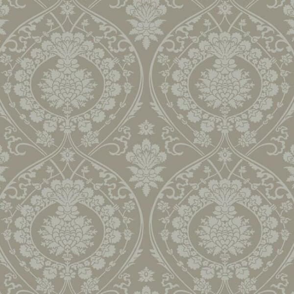 Imperial Damask Wallpaper- Mink/Silver