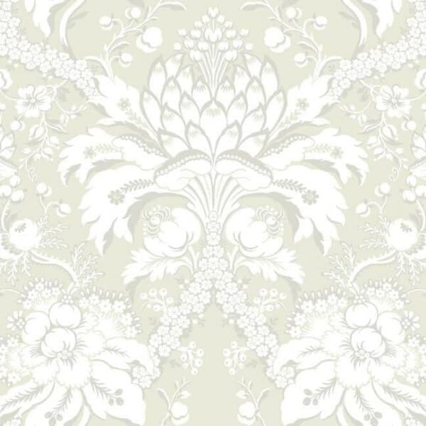 French Artichoke Damask Wallpaper- Beige On Gold