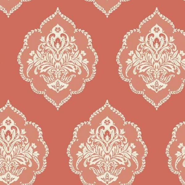 Signet Medallion Damask Wallpaper- Coral