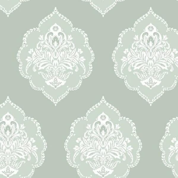 Signet Medallion Damask Wallpaper- Eucalyptus