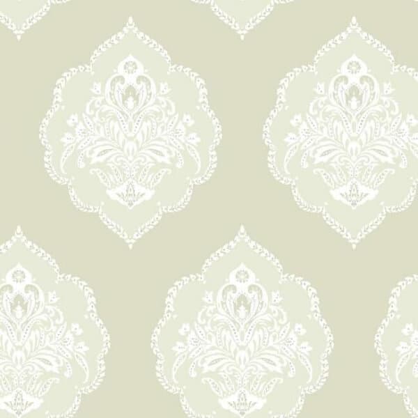 Signet Medallion Damask Wallpaper- Beige