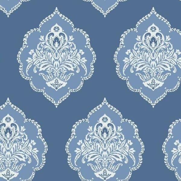 Signet Medallion Damask Wallpaper- Cobalt