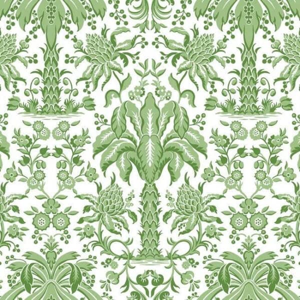 Palmetto Palm Damask Wallpaper- Green