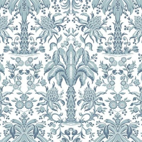 Palmetto Palm Damask Wallpaper- Blue