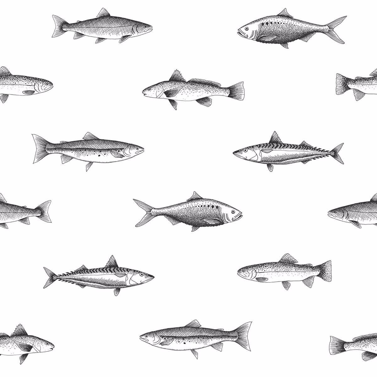 Fiyero Off-White Fish Wallpaper