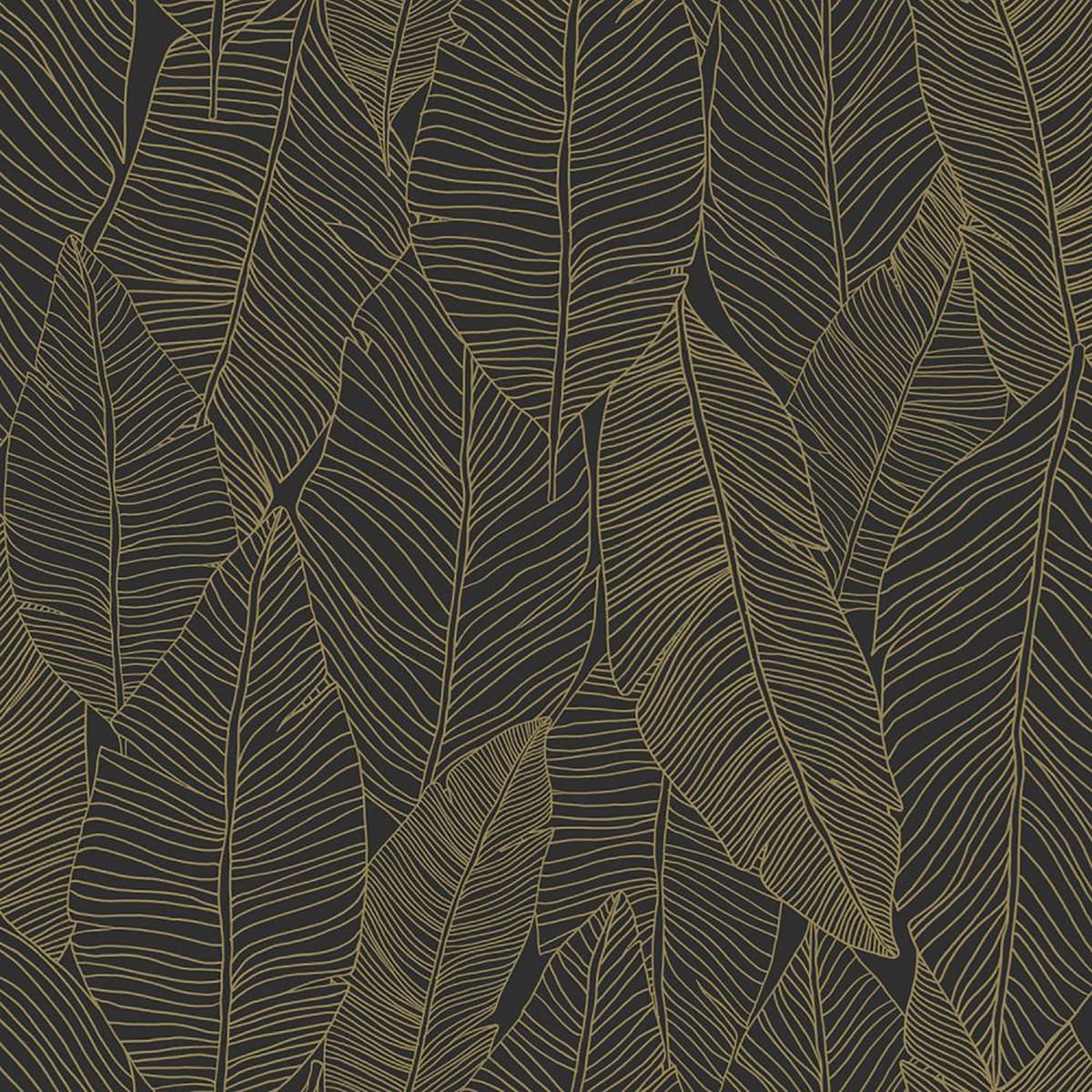 Canales Black Gold Inked Leaves Wallpaper