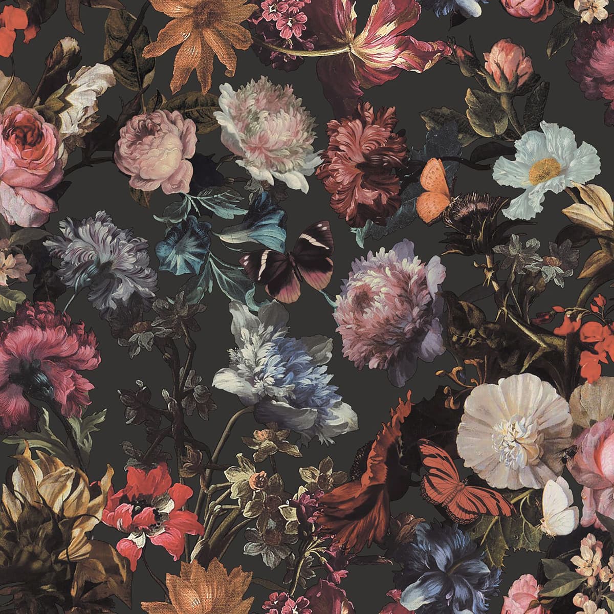 Zarinda Dark Grey Flowers Wallpaper