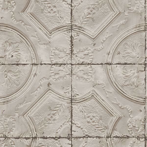Susanna Taupe Vintage Tin Tile Wallpaper