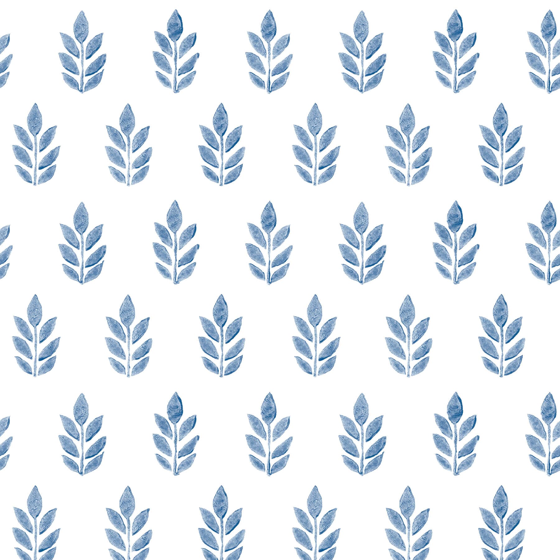 Ervic Blue Leaf Block Print Wallpaper
