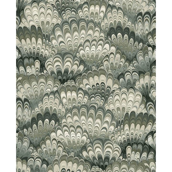 Octavia Dark Green Marbled Ink Wallpaper