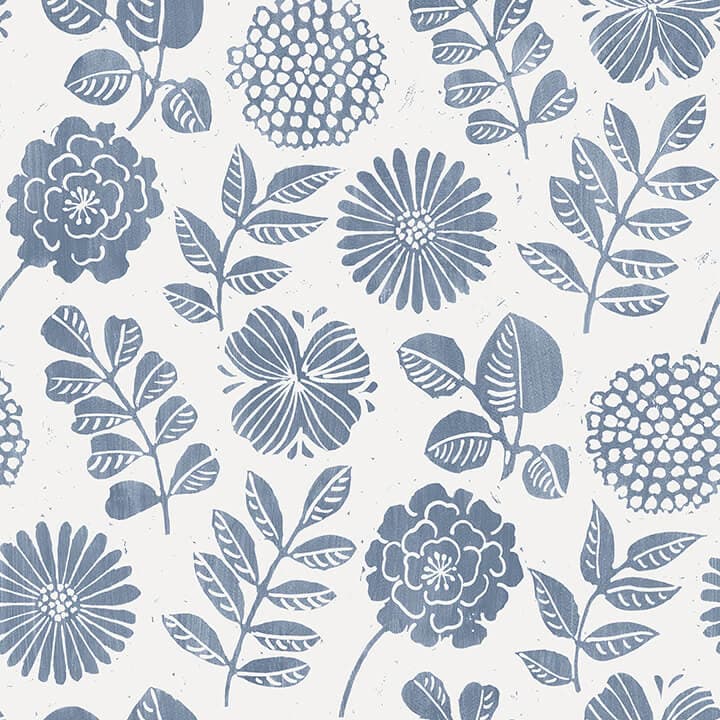 Inge Denim Floral Block Print Wallpaper