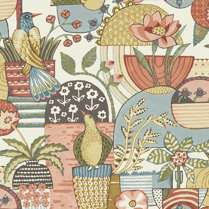 Fika Mustard Blissful Birds & Blooms Wallpaper