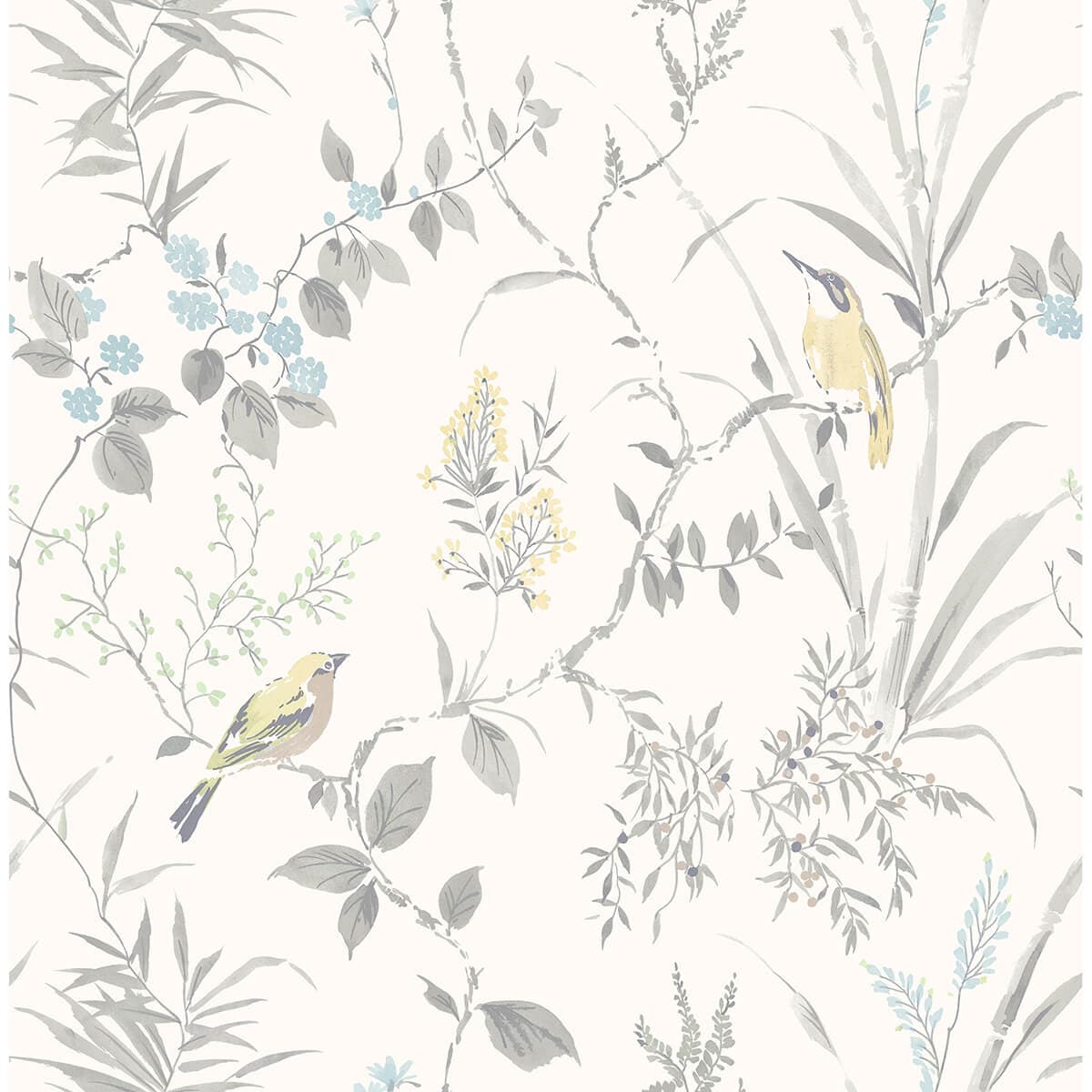Imperial Garden Grey Botanical Wallpaper