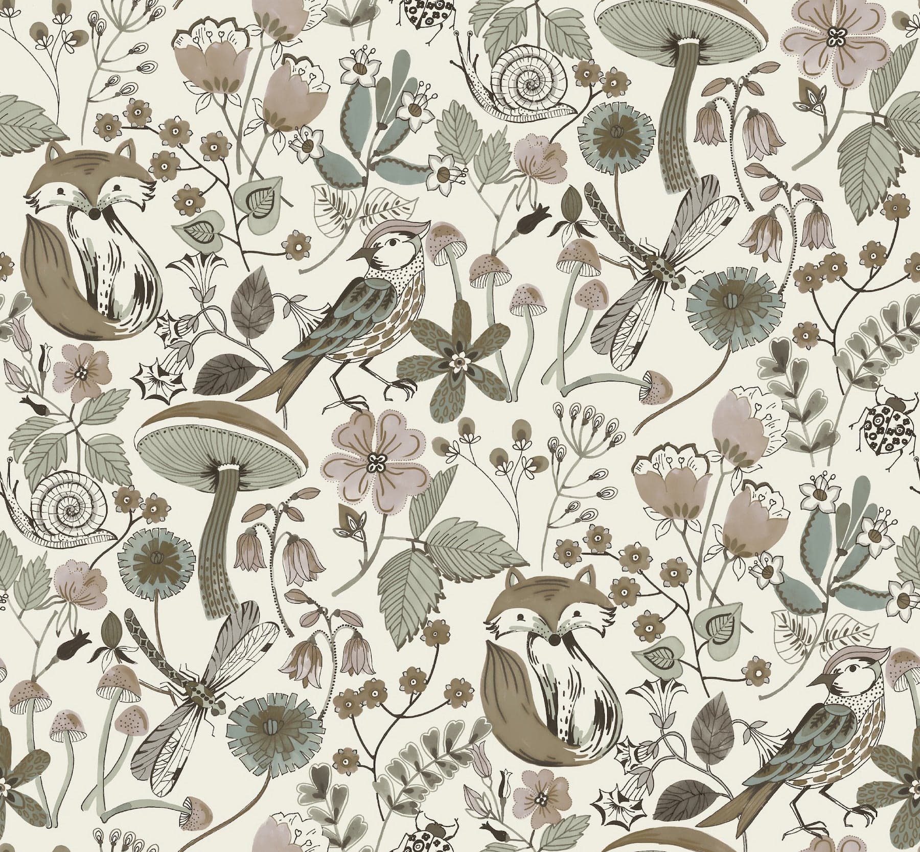 Wonder Woodland Animals Neutral Wallpaper
