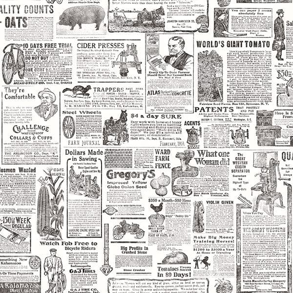 Underwood Black Vintage Newspaper Wallpaper